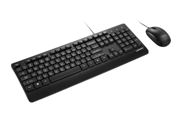 Image of Lenovo USB-A Keyboard & Mouse Wired Combo, Wired Plug-and-Play Set-up, Spill-Resistant and Durable Design, One-Touch Co-Pilot Key, 1600 DPI Mouse, ROHS Compliant, 0.542Kg, 4X31U02452, 1Y Warranty
