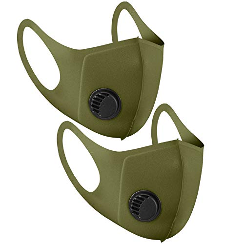 Preisvergleich Produktbild Mundschutz aus Stoff, wiederverwendbar, mit Luftventil und Ohrschlaufen, atmungsaktiv, weich, waschbar, langlebig, für den täglichen öffentlichen Gebrauch, Dunkelgrün