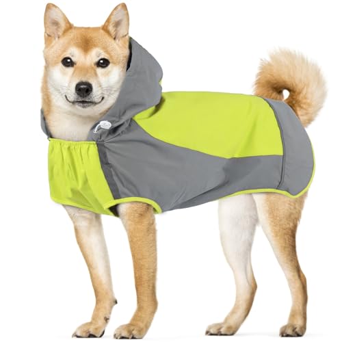 IECOii Large Dog Raincoat Waterproof,Hooded Rain Jacket Keep Dog Dry in Wet Weather,Reflective Rain Poncho Clothes with Convenient Leash Hole/Adjustab