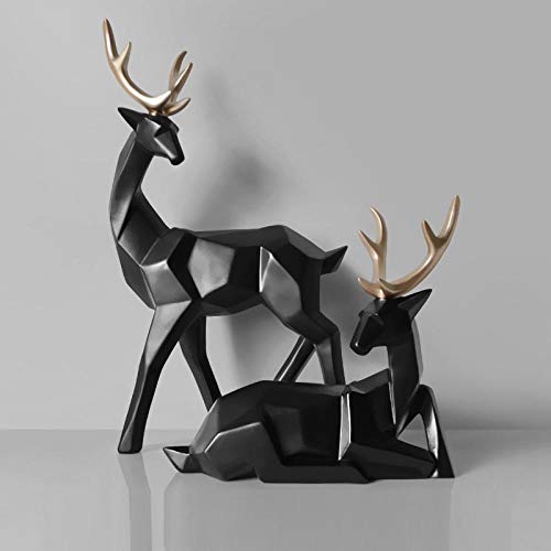 Statue de sculpture de cerf en résine : ensemble 2 pièces pour décoration maison et bureau