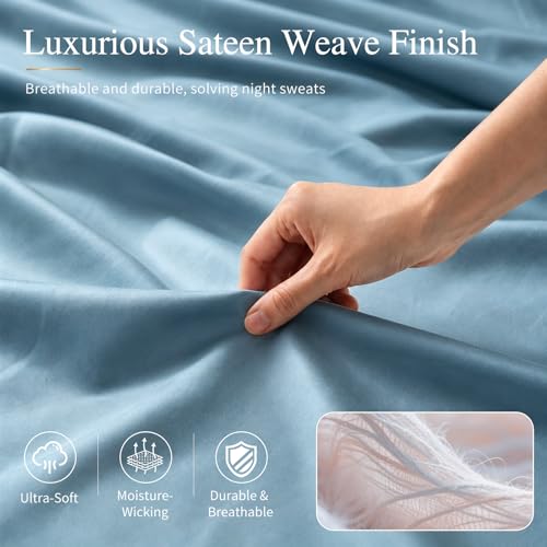 Image of MEISHANG 1000TC Egyptian Cotton Sheets King, 16 inch Deep Pocket | 1000TC Egyptian Cotton Sheets, Sateen Weave, Ultra Soft & Breathable, OEKO-TEX Certified