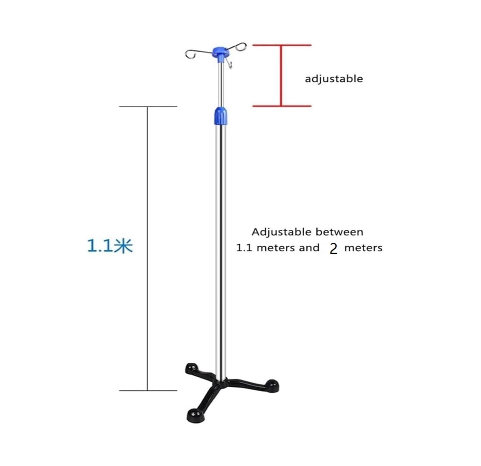 Soporte for infusión con 3 ganchos, regulable en altura. Soporte para infusión | Adecuado for equipos médicos en hospitales y clínicas.
