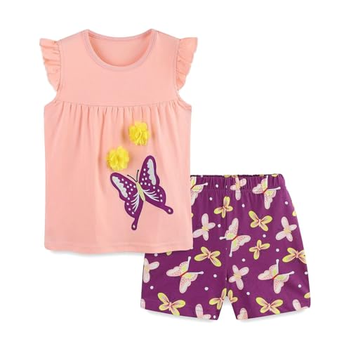 Image of Girls Shorts Set Outfits for Toddler Girls T-shirts Clothing Sets Kids Summer Graphic Cotton Tops Tees 3-7 Years
