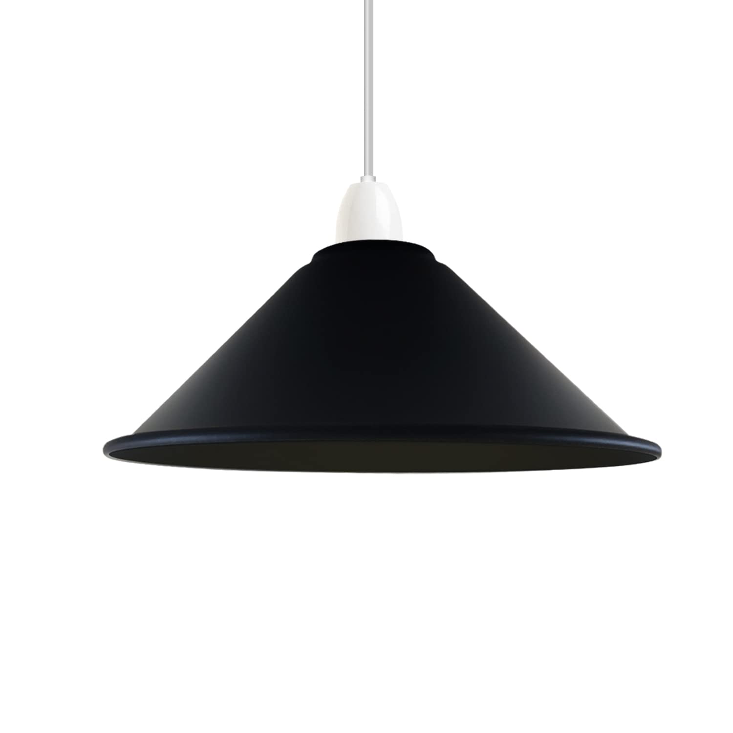DC VOLTAGE Vintage Retro Light Shade, Metal Cone Lampshade, Easy Fit Industrial 22cm Lamp Shade, 4cm E27 Pendant Hole for Kitchen, Living Room, Hallway (Black Inner Black)