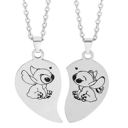 PQKL-party Collares Stitch,Lilo y Stitch Collares Niña, Stitch Regalos Joyería Collares Acero Inoxidable para Cumpleaños de Niñas