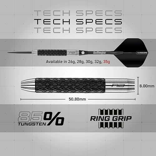 RED DRAGON Rat 1: 35g - Tungsten Steeltip Darts Set with Flights and Stems - Thumbnail 4