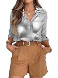 hearain Black Button Up Shirt Women White Striped Womens and Long Sleeve Tops Down Work Shirts for Blouses Collar Top Black Size S