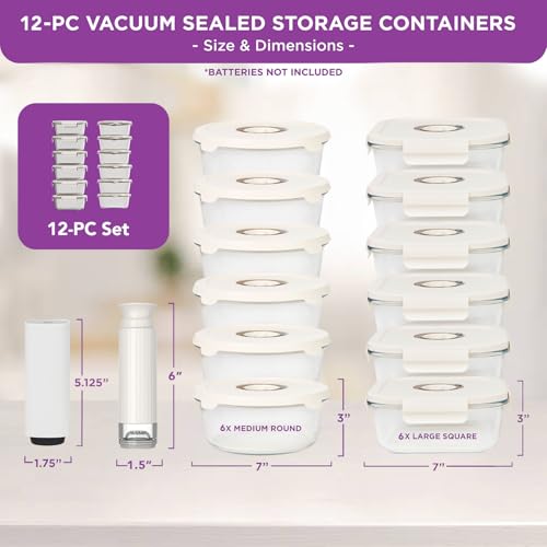 Image of HOLDN' STORAGE Vacuum Food Storage Containers, Set of 12 Glass Containers with Electronic & Manual Pump - Keep Food Fresh Longer, BPA-Free Glass, Leak-Proof, Ideal for Meal Prep, Marinating