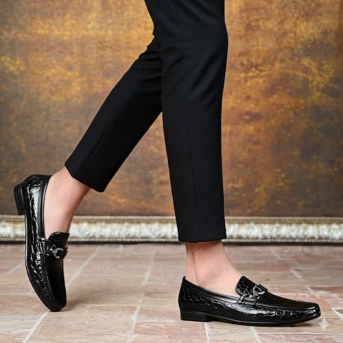 Image of Premium Dress Shoes for Men, Classic Alligator Printed Business Leather Dress Slip on Loafer Shoes for Mens