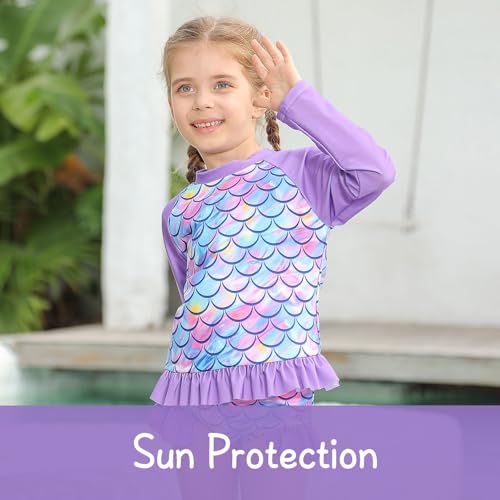 Image of BFUSTYLE Girls Swimsuit 3 Pieces Rash Guard Kids Long Sleeves Bathing Suit 3-8 Years Sun Proction Swimwear Tankini