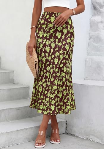Image of BTFBM Satin Skirts for Women Trendy 2026 Summer Fall | High Waisted A-Line Leopard Print,Floral Print, Business Casual,Cocktail,Wedding Guest,Long Silk Midi Skirt