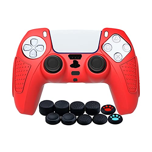 PS5コントローラーカバー シリコン素材 スティックキャップ 10個付き プレイステーション5 コントローラーに対応保護ケース 滑り止め 簡単装着 超軽量 耐衝撃 傷つけ防止 滑り止めPS 5コントローラースキンケース (PS5モノクロ-赤)