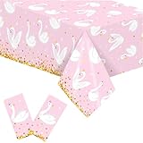 2 PCS White Swan Plastic Tablecloth, Disposable Ballet Tablecloth, Rectangular Table Cover, Wedding Birthday Party Decoration Supplies 86 x 51 inches