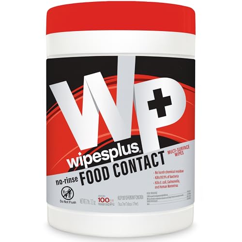 WIPESPLUS Cleaning Wipes All Purpose Food Contact - No Rinse, No Residue, Quick Dry Formula, Disinfecting Wipes For Restaurants, Foodservice, Schools - Canister, 100 Count, (Pack of 6)
