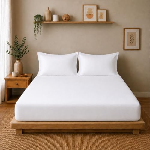 Image of Linen Home Cotton Percale Fitted Bedsheet Set Double Size White