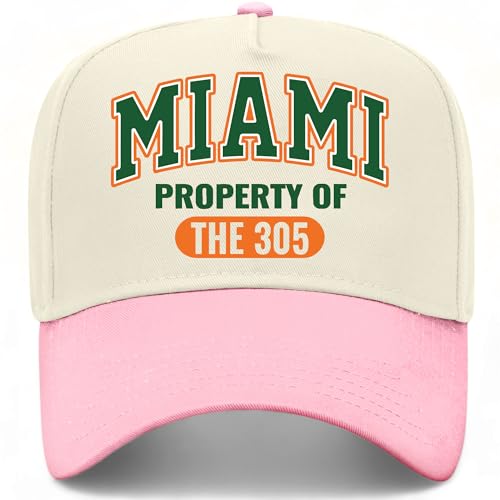 Miami Property of The 305 Hat | Premium Adjustable Snapback Baseball Trucker Hats for Men & Women (US Alpha One Size Pink/Natural)