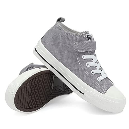 Dswed Kids Fashion Sneakers Boys Grey Breathable Lightweight Casual High Top Canvas Shoes Girls Casual Walking School Shoes Students Little Kid Size 12.5 #TOP4