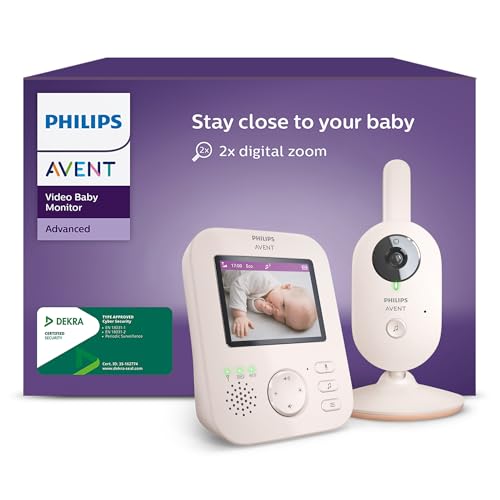 Philips AVENT Philips Baby Monitor with Camera Advanced - DEKRA Certified Private and Safe - 2.8 Inch Display x2 Zoom Infrared Night Vision Lullabies (Model SCD881/26)