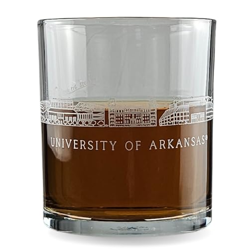 University of Arkansas 16 oz DOF Rocks Glass Barware - Unique Skyline Artwork Screened with UARK Campus Landmarks - Great Holiday or Graduation Gift Idea - Cocktails, Liquor, or Spirits