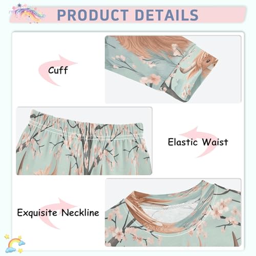 Pajama Sets Long Sleeve Highland Cow Cherry Blossom Soft Comfy Sleepwear 2 Piece PJS 3-8T4