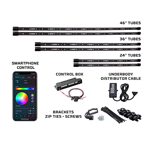 Ledglow 6Pc Bluetooth Million Color Truck Led Underbody Underglow Accent Lighting Kit - Smartphone App - Courtesy Lights - Create Any Color - Water Resistant - Control Box #TOP1