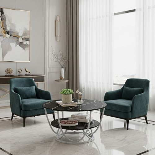 Image of Round Storage Coffee Table Contemporary Coffee Table for Living Room Wood Top with Metal Frame (Gry White)