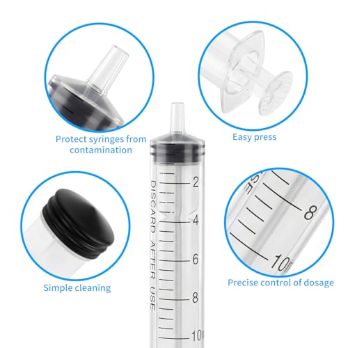 FICOFISE Kunststoff Spritze 10ml, 30 Stück Kunststoffspritze sterile Verpackung mit Messung für wissenschaftliche Labore,Dispensieren,Messen von Flüssigkeiten,Tierfütterung,Pflanzenbewässerung
