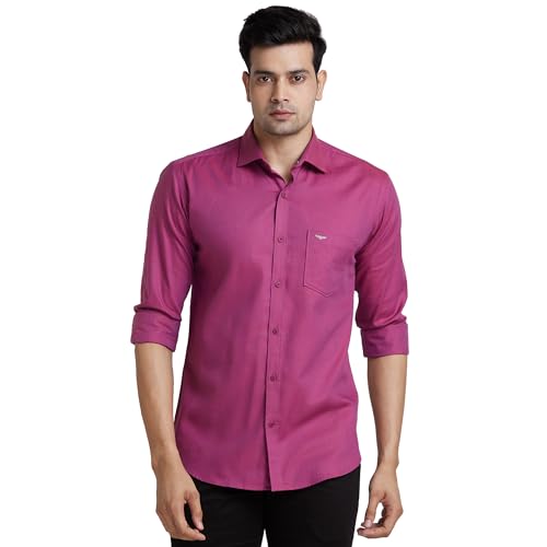 Image of Park Avenue Men's Solid Pattern Slim Fit Pure Cotton Full Sleeve Cut Away Collar Casual Shirt