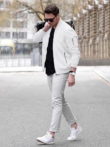 Tacvasen TCTJ-201-9938-WHITE-2XL Men Varsity Jacket Men Jackets Cool Bomber Jacket Men Jackets Light Windbreaker Jackets Casual Summer Slim Fit Jackets Pilot Jacket thumb #3