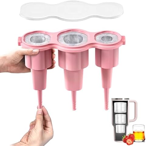 Longzon Ice Cube Tray for Stanley Cup 30-40 oz Easy Release Tumbler Cup Ice Mold, Silicone Ice Tray Molds With Lid for Chilling Cocktails, Whiskey, Drinks, Coffee Easy Fill and Release Ice Maker-Pink Cover