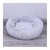 Cama para Perros, Supersuave, para Mascotas, caseta para Gatos, Saco de Dormir cálido de Invierno, Redondo, Largo, de Felpa, cojín para Cachorros, Color Gris