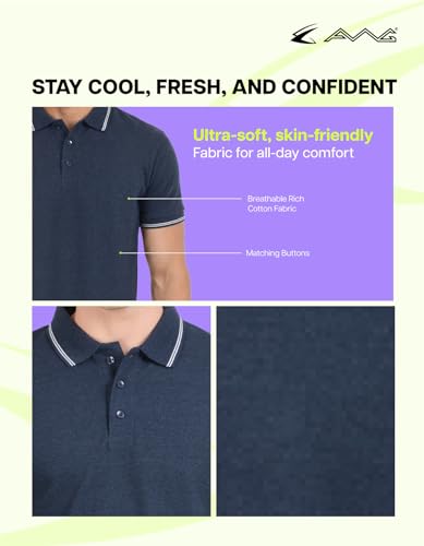 Image of AWG ALL WEATHER GEAR Rich Cotton Polo T-Shirt | Half Sleeve Classic Fit | Soft Breathable Solid Tee | Casual & Office Wear | Comfortable Everyday Cotton Polo | Mens Tshirts