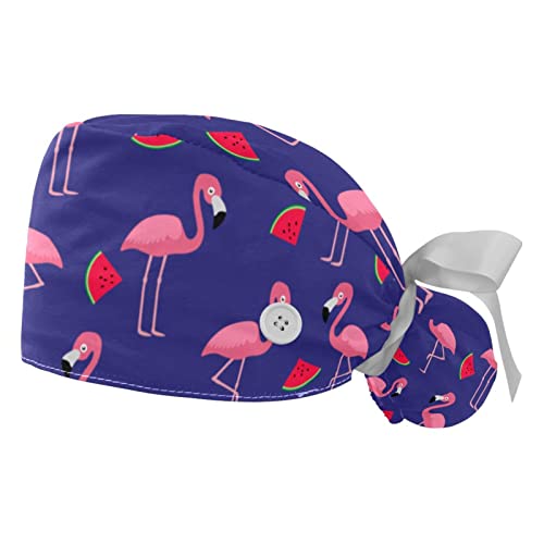 Casquettes de travail ajustables JDEZ contre la sueur aux motifs flamants roses et pastèques