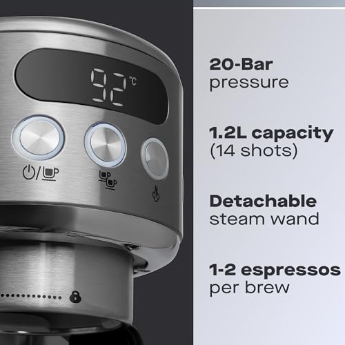 Daewoo Compact Espresso Coffee Machine, Digital, 20Bar Pressure, Professional Look With Steam Wand, Barista Quality Coffee Made At Home With Ground Coffee, 1.2 Litre Water Tank, Accessories Included - Image 3