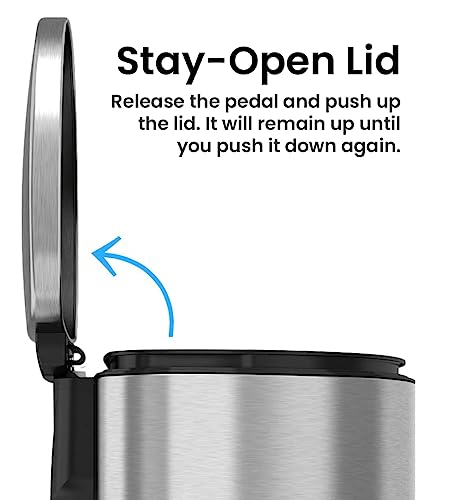 Image of iTouchless 13.2 Gallon Step Trash Can with Odor Control System Stainless Steel, Semi-Round, 50 Liter Garbage Bin for Kitchen, Office, Home-Silent and Gentle Open /Close, Space Saving, SoftStep 13 Gal