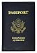 United States Passport Holder Golden Print Emblem Genuine Leather (Blue)