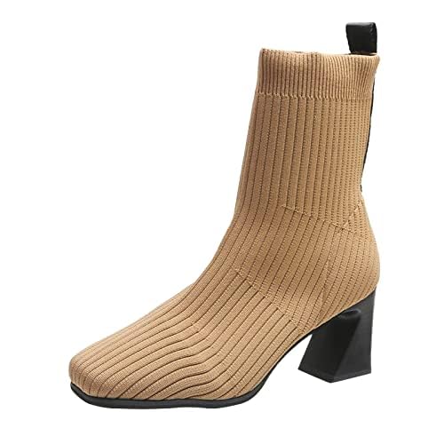 Botas de inverno quentes para o inverno com salto grosso, bico quadrado, botas de inverno, Preto, 6.