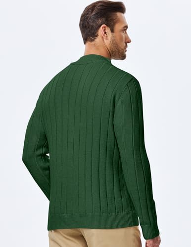 JMIERR Men's Wool Blend Cable Knit Sweater Casual Long Sleeve Button Stand Collar Old Money Pullover Sweaters2