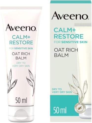 Image of Aveeno Face CALM+RESTORE Oat Rich Balm, Deeply Moisturises, For Very Dry & Irritated Skin, With Soothing Triple Oat Complex & Ceramides, Unscented, 50ml (Pack of 5)