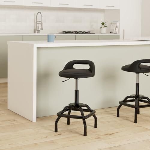 Image of Type S Shop Stool with Backrest - Adjustable Garage & Workshop Stool, 360 Swivel with Footrest, Padded Seat & Lumbar Support, Heavy-Duty Steel Frame, 22-28 inch Height