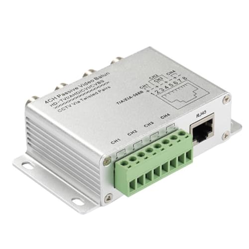 DEKKRYNFV Balun de vídeo pasivo de 4 canales para convertidores UTP, transceptor pasivo de par giratorio para vigilancias de la industria doméstica, fácil instalación Balun