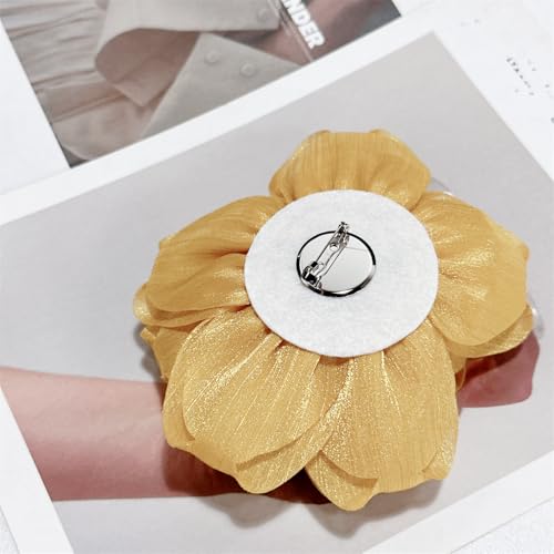 Image of Flash Camellia Flower Brooch Pin for Women Men Elegant Texture Fabric Dahlia Rose Floral Brooches Lapel Pins Dainty Wedding Holiday Party Costume Dress Accessories Jewelry