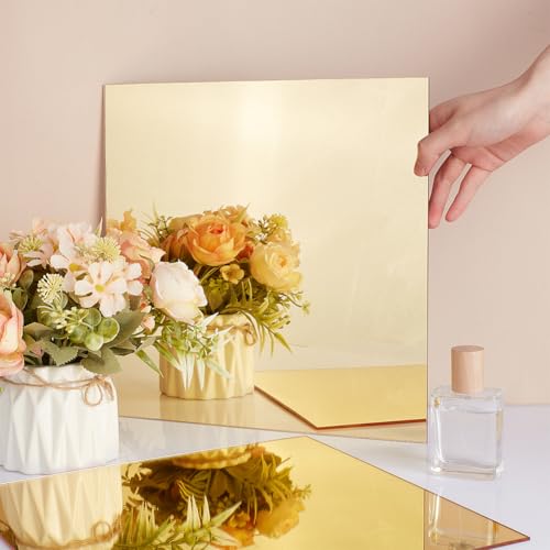 OLYCRAFT 2 Stück 30x30cm Goldene Spiegel Acrylplatte 2.5mm Dicke Reflektierende Acrylspiegelplatten Nicht Aus Glas Starre Getönte Spiegelplatte Laserpolierte Kante Zum Schneiden Gravieren Sägen
