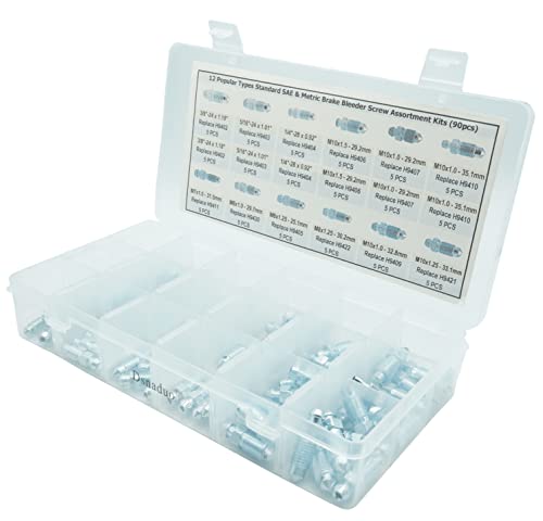 Dsnaduo Brake Bleeder Screws,Bleeder Valve,Bleeders, Caliper Bleeder Screw, Fit For Ford,Dodge,Chrysler,Toyota,90-Pieces Sae & Metric Bleeding Screws Bleed Kit #TOP3