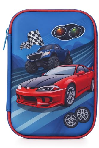 Estojo Infantil 3D em EVA Unissex com 3 Compartimentos – Estojo Escolar Grande para Lápis, Canetas e Acessórios | Porta-Canetas Fofo Resistente, Volta às Aulas (Carros)