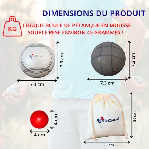 La belle boule® – Boules en Mousse d’intérieur 45 grammes Jeu de pétanque – Kit 6 Boules + cochonnet Rouge + Sac de Rangement – Boule de pétanque intérieur Enfant et Adulte – Pétanque sécurisée – vue 3