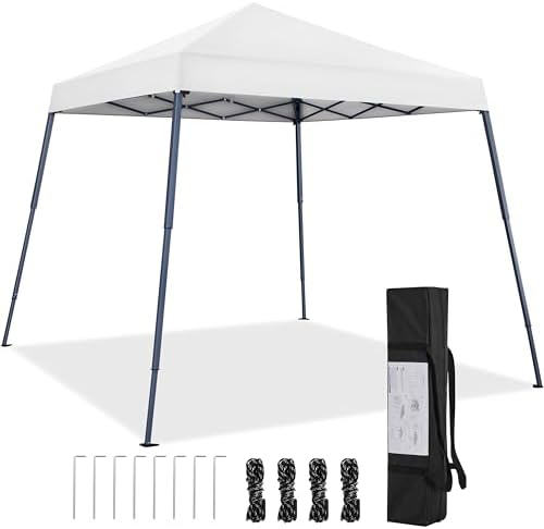 Yaheetech Instant Canopy Tent, 10x10 Slant Leg Easy Outdoor Pop up Canopy, Folding Portable Gazebo Instant Shelter Tent with Backpack for Garden/Camping/Party, 10x10 Base 8x8 Top, White