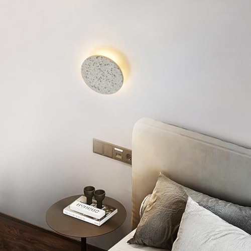 Image of Round Wall Sconce Light,Modern Warm Light for Living Room,Led White Cement Wall Lamp Hardwired,Minimalist Flat Wall Mount Light ,Indoor Sconces Lighting for Bedroom,Hallway,Hotel,8w 3000k Wall Decor