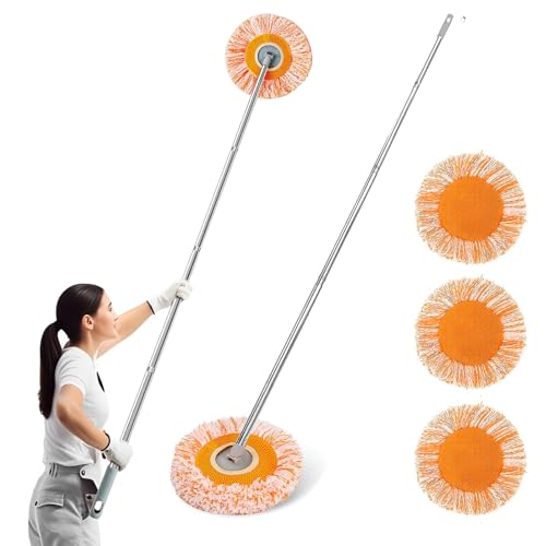 Yeqqzq 74inch Adjustable Cleaning Mop 360 Rotatable Wall Mop with 3 Reusable Heads Extended Handle Wall Cleaning Mop for Floor Door Window Cleaning