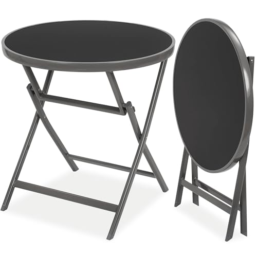 BRUBAKER Balkon- und Gartentisch Milano - Klappbar & Wetterfest - 70 cm Ø Balkontisch aus Metall und Glas - Runder Glastisch für Garten und Terrasse - Outdoor Bistrotisch Klapptisch - Silbergrau BRUBAKER Balkon- und Gartentisch Milano - Klappbar & Wetterfest - 70 cm Ø Balkontisch aus Metall und Glas - Runder Glastisch für Garten und Terrasse - Outdoor Bistrotisch Klapptisch - Silbergrau